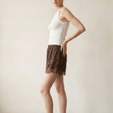 The Elevated Everyday Satin Shorts in Brown