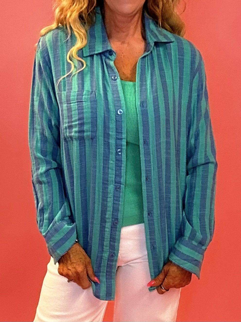 Saturdays Stripe Gauze Shirt in Blue