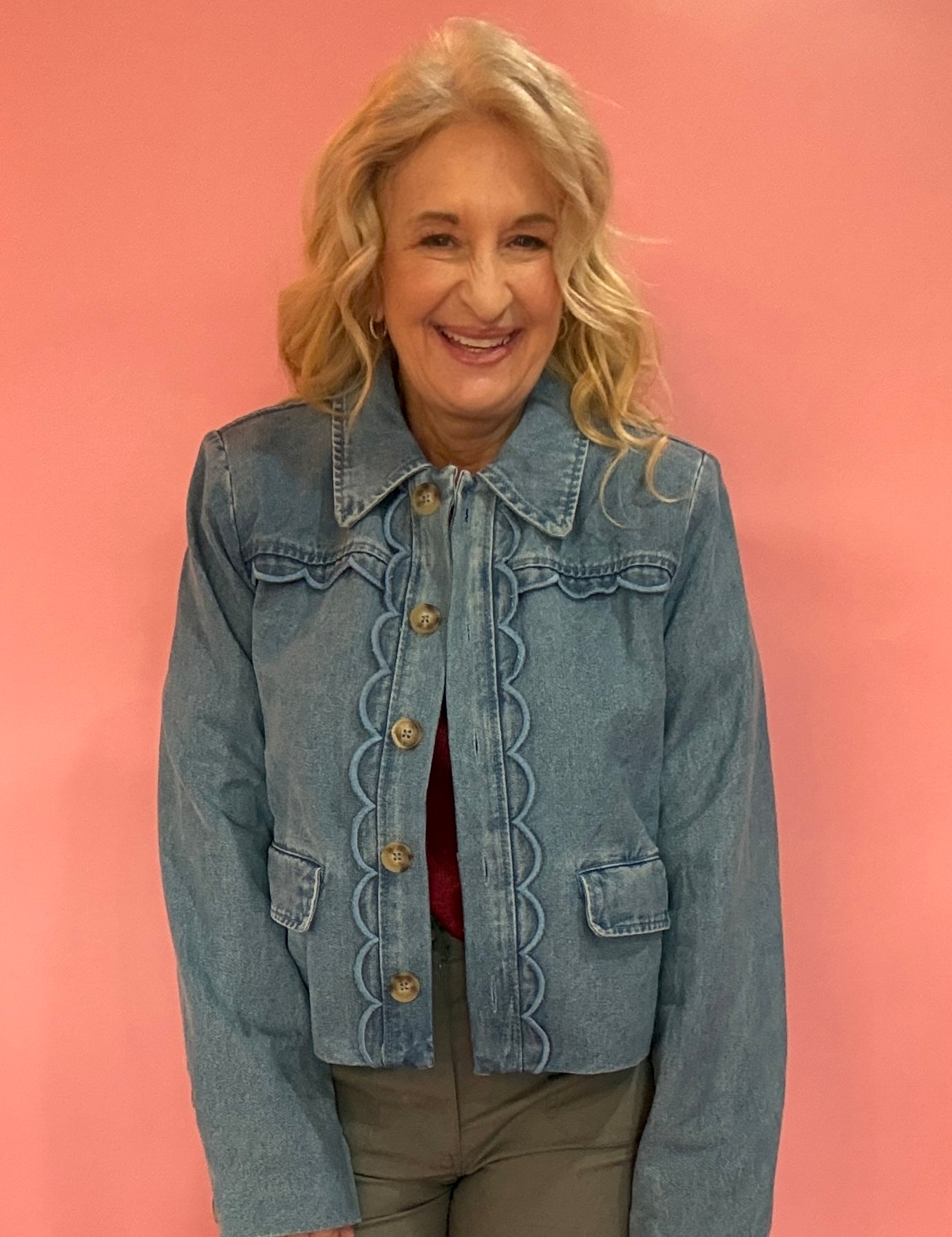 Scalloped Cropped Denim Jacket in Blue