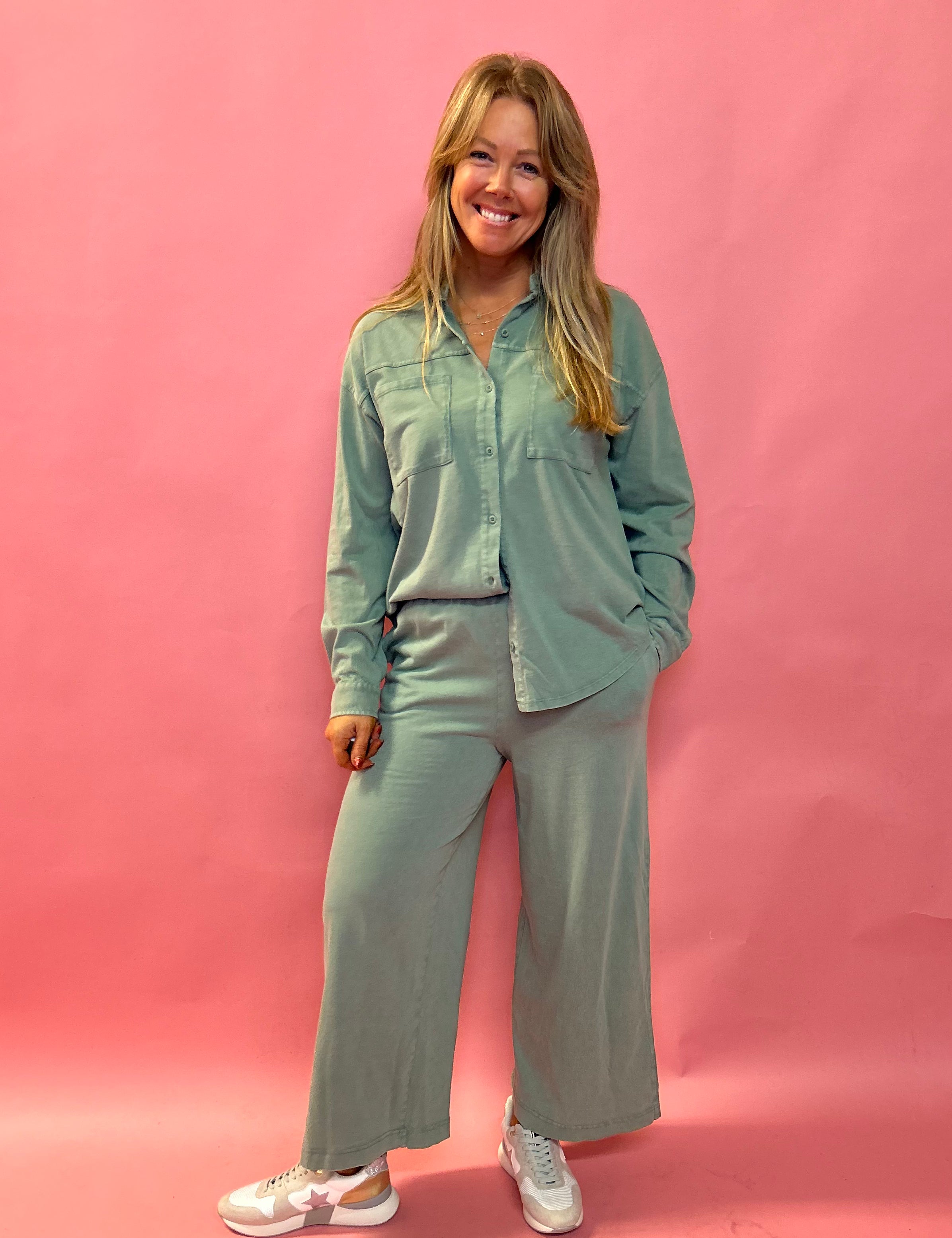 Scout Jersey Flare Pant in Palm Green