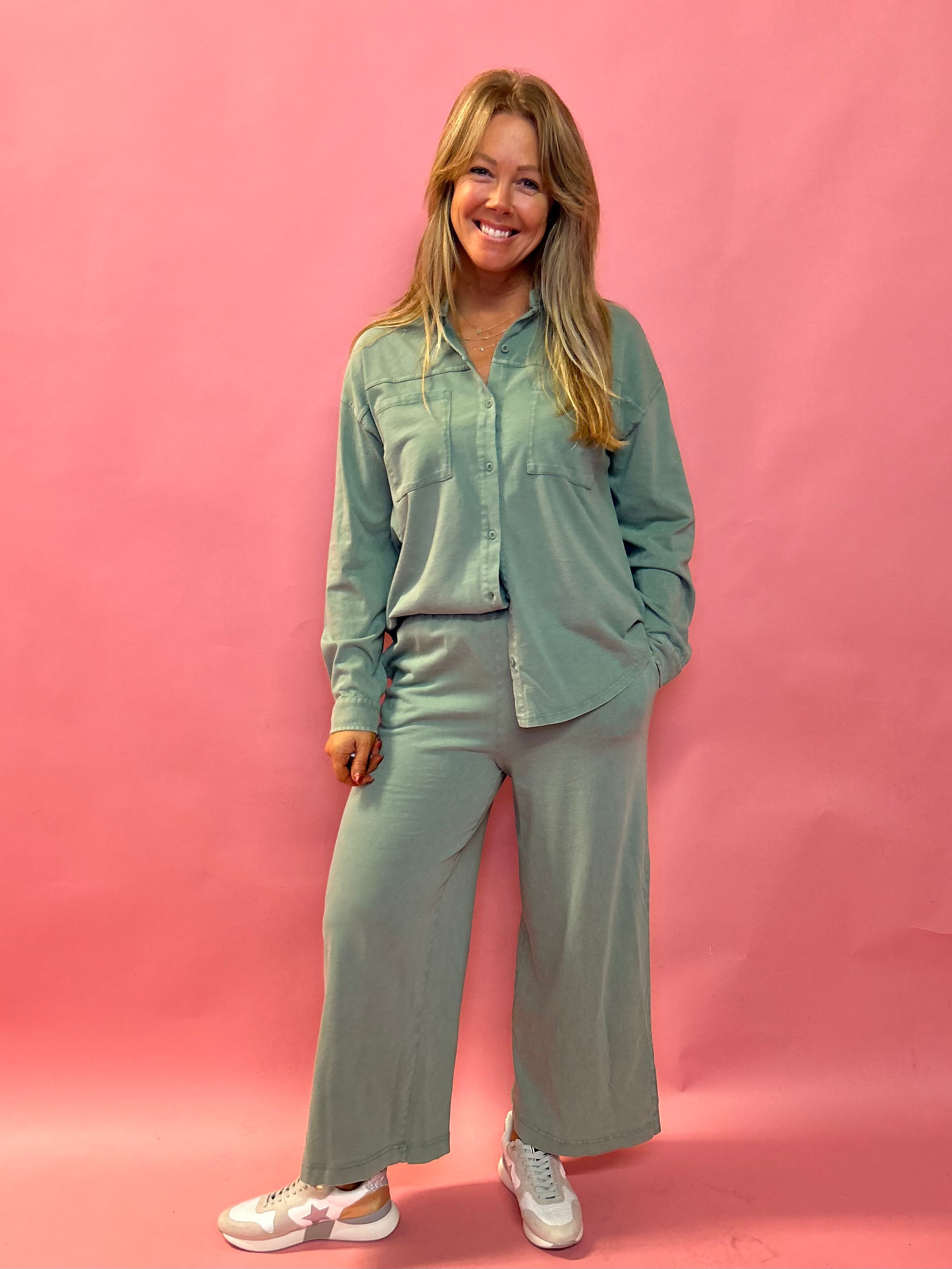 Scout Jersey Flare Pant in Palm Green