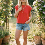 Scuba Polka Dot Relaxed Top in Red & White
