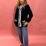 Seaside Chic Knit Car Striped Trim Cardigan - Shabby 2 Chic Boutiques