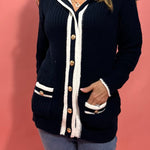 Seaside Chic Knit Car Striped Trim Cardigan - Shabby 2 Chic Boutiques