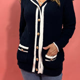 Seaside Chic Knit Car Striped Trim Cardigan - Shabby 2 Chic Boutiques