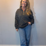 Shadow Cheetah Quarter-Zip Pullover — Grey