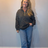 Shadow Cheetah Quarter-Zip Pullover — Grey