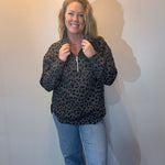 Shadow Cheetah Quarter-Zip Pullover — Grey