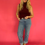 Sheer Genius Plisse Mock Neck Blouse in Oxblood