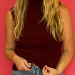 Sheer Genius Plisse Mock Neck Blouse in Oxblood