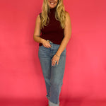 Sheer Genius Plisse Mock Neck Blouse in Oxblood