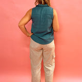 Sheri Collared Sleeveless Button Down in Green