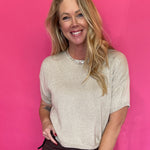 Short Sleeve Boxy Knit Top in Oatmeal