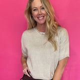 Short Sleeve Boxy Knit Top in Oatmeal