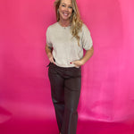 Short Sleeve Boxy Knit Top in Oatmeal