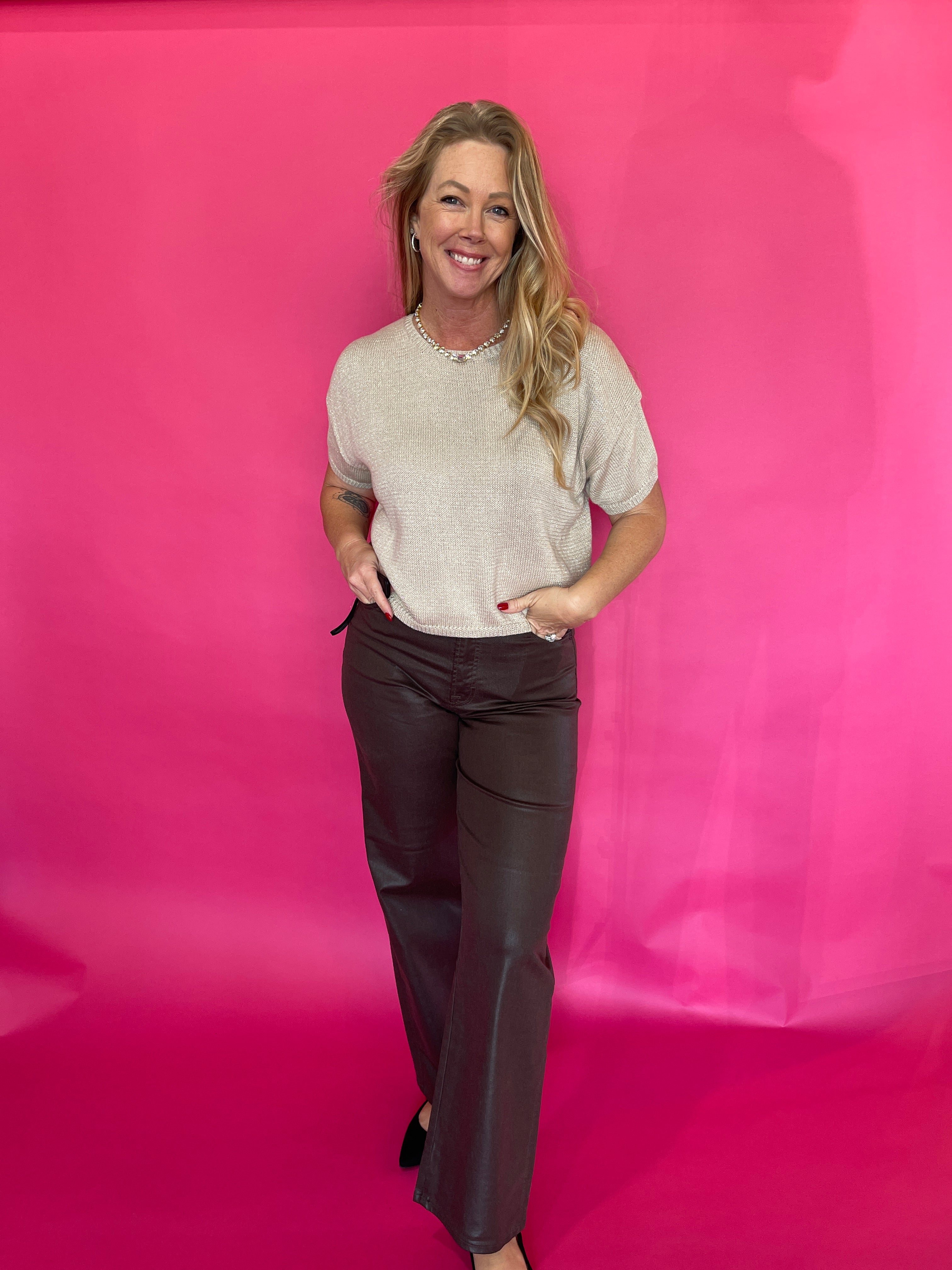 Short Sleeve Boxy Knit Top in Oatmeal