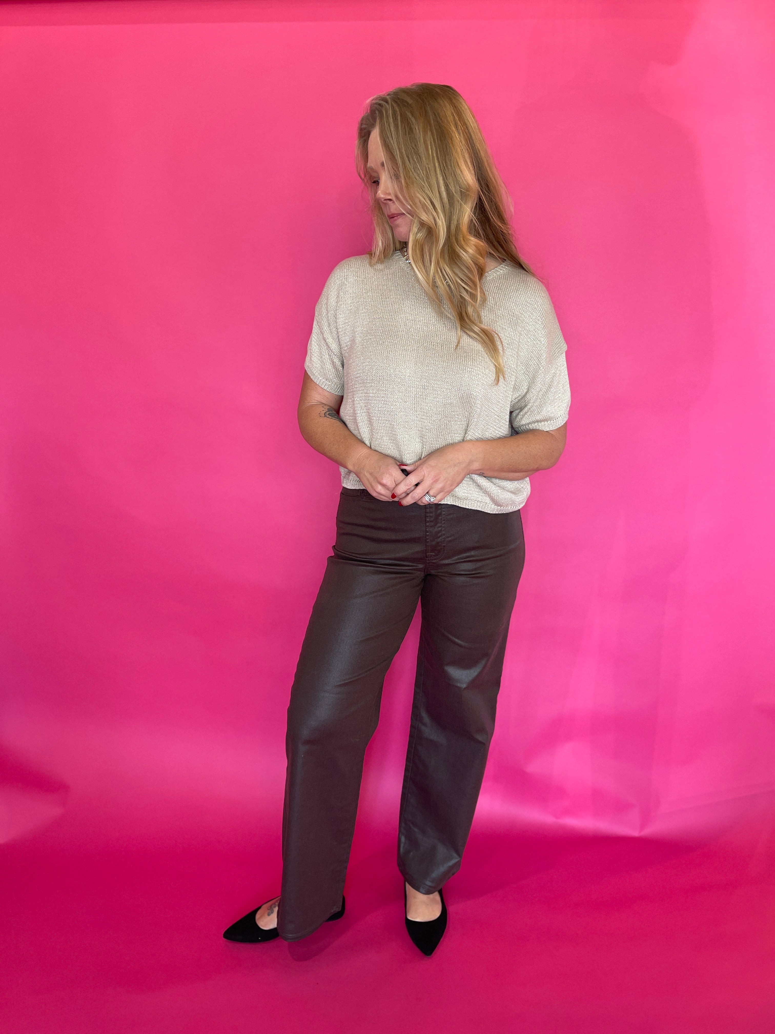 Short Sleeve Boxy Knit Top in Oatmeal