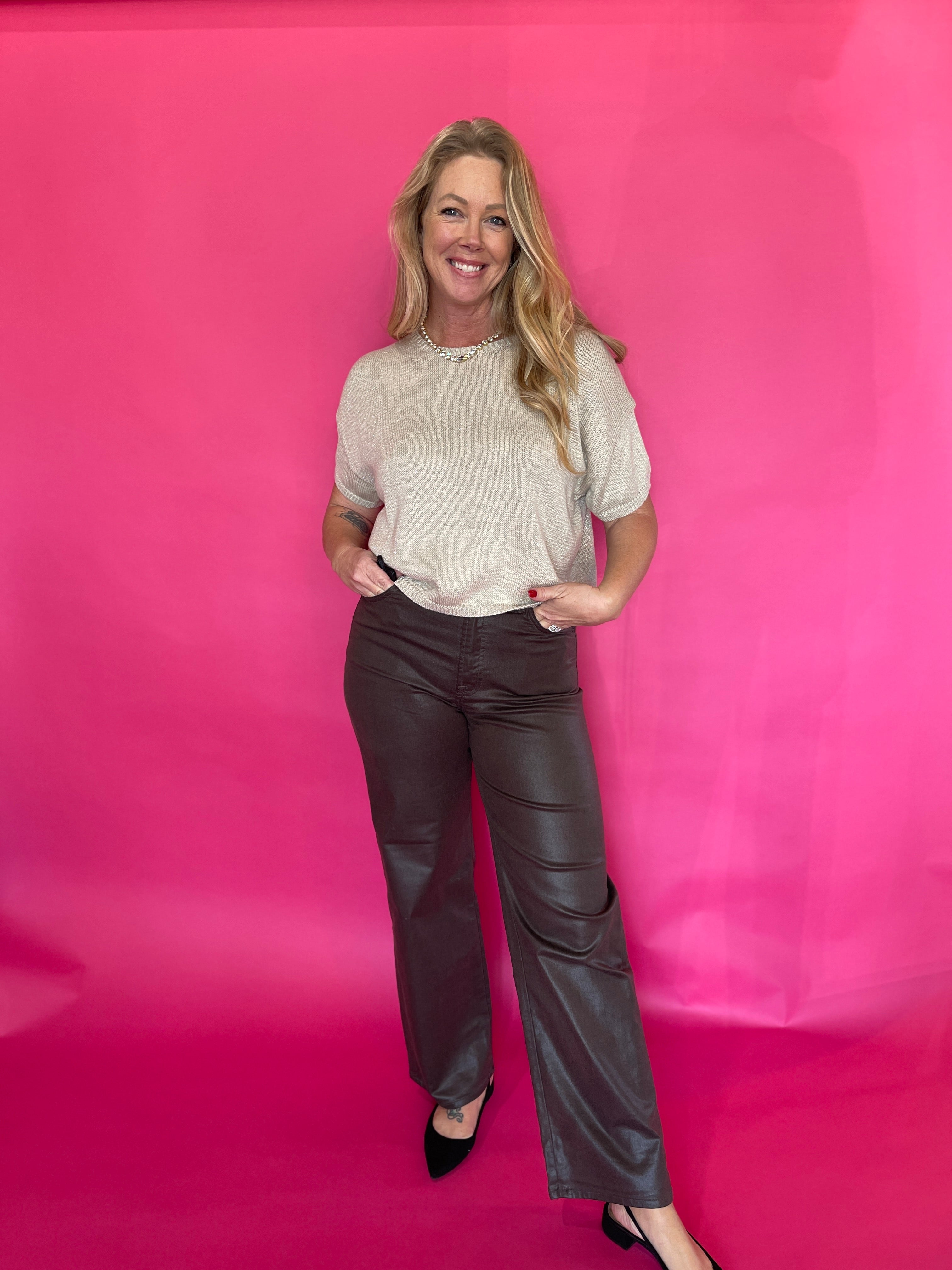 Short Sleeve Boxy Knit Top in Oatmeal