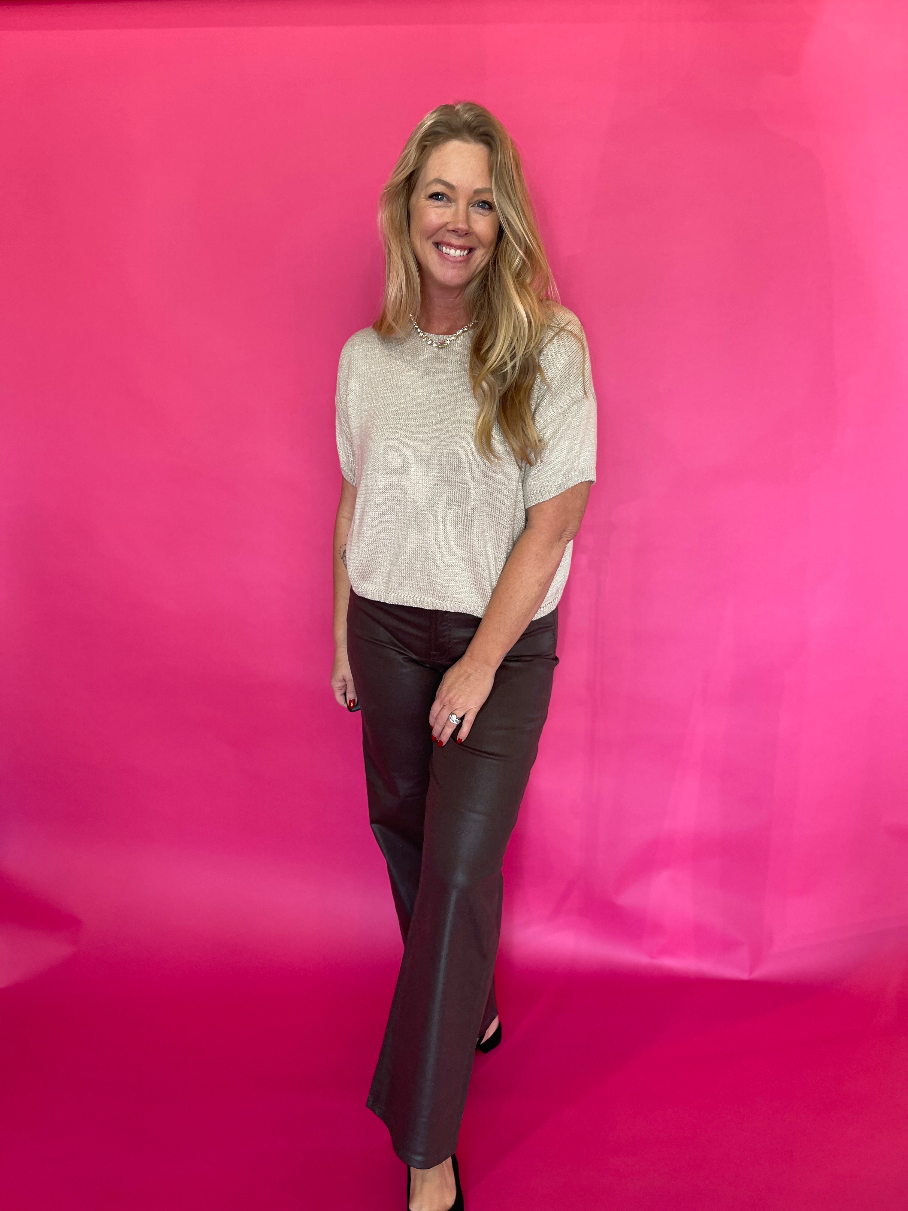 Short Sleeve Boxy Knit Top in Oatmeal
