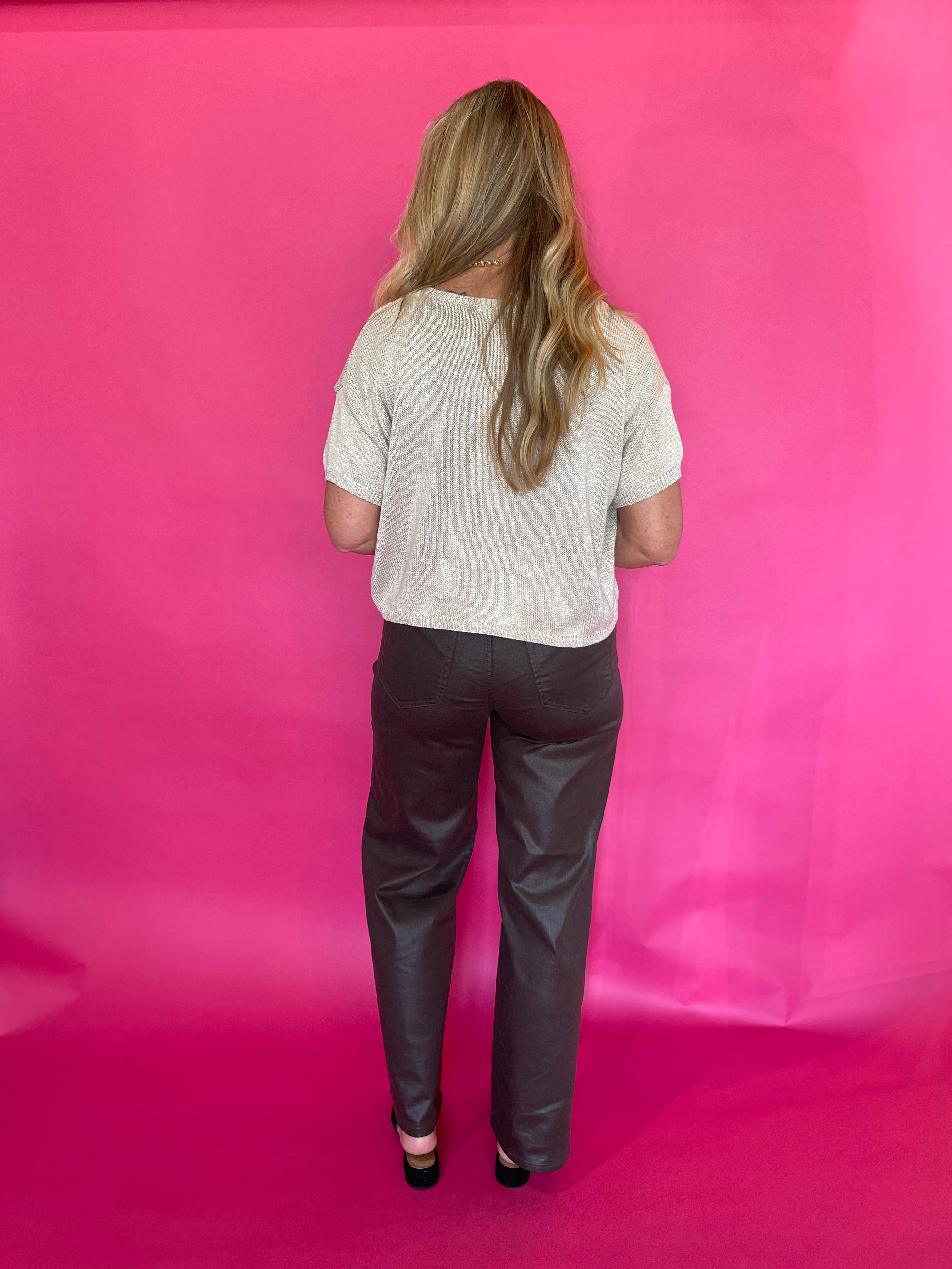 Short Sleeve Boxy Knit Top in Oatmeal