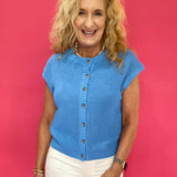 Short Sleeve Button-Down Knit Cardigan Vest in Blue - Shabby 2 Chic Boutiques