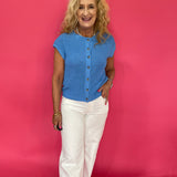 Short Sleeve Button-Down Knit Cardigan Vest in Blue - Shabby 2 Chic Boutiques