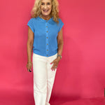 Short Sleeve Button-Down Knit Cardigan Vest in Blue - Shabby 2 Chic Boutiques