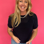 Navy textured cotton short-sleeve pullover knit top with a relaxed fit – Shabby 2 Chic Boutiques