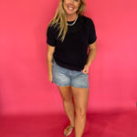 Navy textured cotton short-sleeve pullover knit top with a relaxed fit – Shabby 2 Chic Boutiques