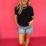Navy textured cotton short-sleeve pullover knit top with a relaxed fit – Shabby 2 Chic Boutiques