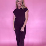 Simply Soft Cap-Sleeve Knit Top in Brown