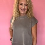 Simply Soft Cap-Sleeve Knit Top in Taupe Grey