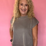 Simply Soft Cap-Sleeve Knit Top in Taupe Grey