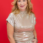 Sleek Celebration Ruched Mock Neck Top in Champagne