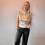 Sleek Celebration Ruched Mock Neck Top in Champagne