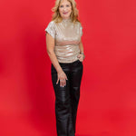 Sleek Celebration Ruched Mock Neck Top in Champagne