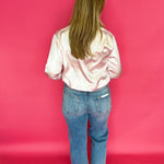 Sleek Satin Long Sleeve Button-Up Shirt in Pink