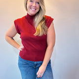 Sleek & Simple Mock Neck Knit Tank in Burgundy