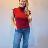 Sleek & Simple Mock Neck Knit Tank in Burgundy