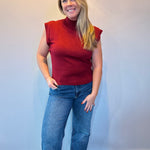 Sleek & Simple Mock Neck Knit Tank in Burgundy