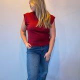 Sleek & Simple Mock Neck Knit Tank in Burgundy