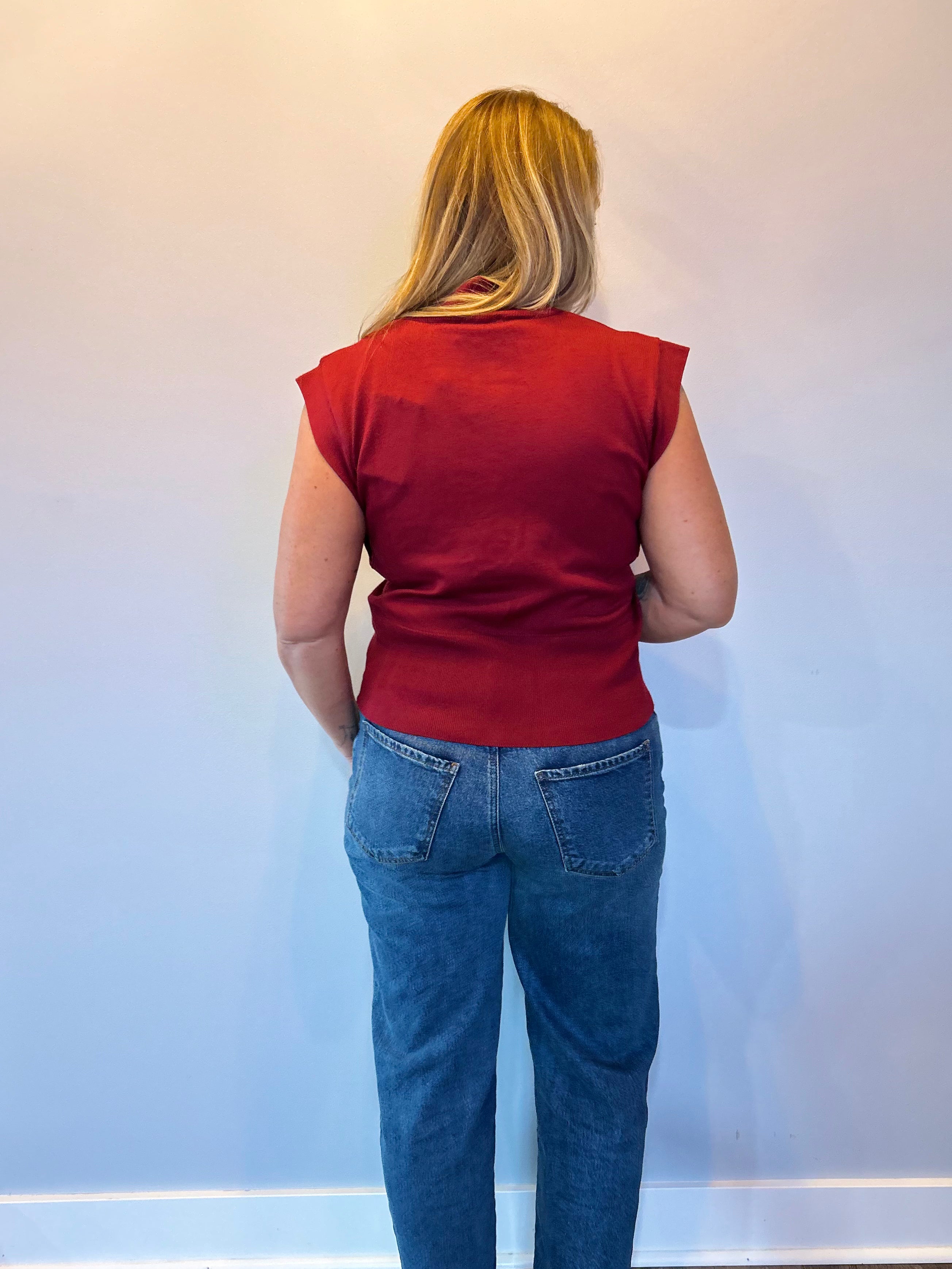 Sleek & Simple Mock Neck Knit Tank in Burgundy