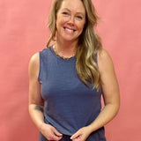 Sloane Textured Sleeveless Tank in Worn Blue