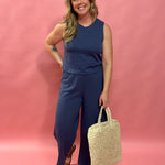 Sloane Textured Sleeveless Tank in Worn Blue