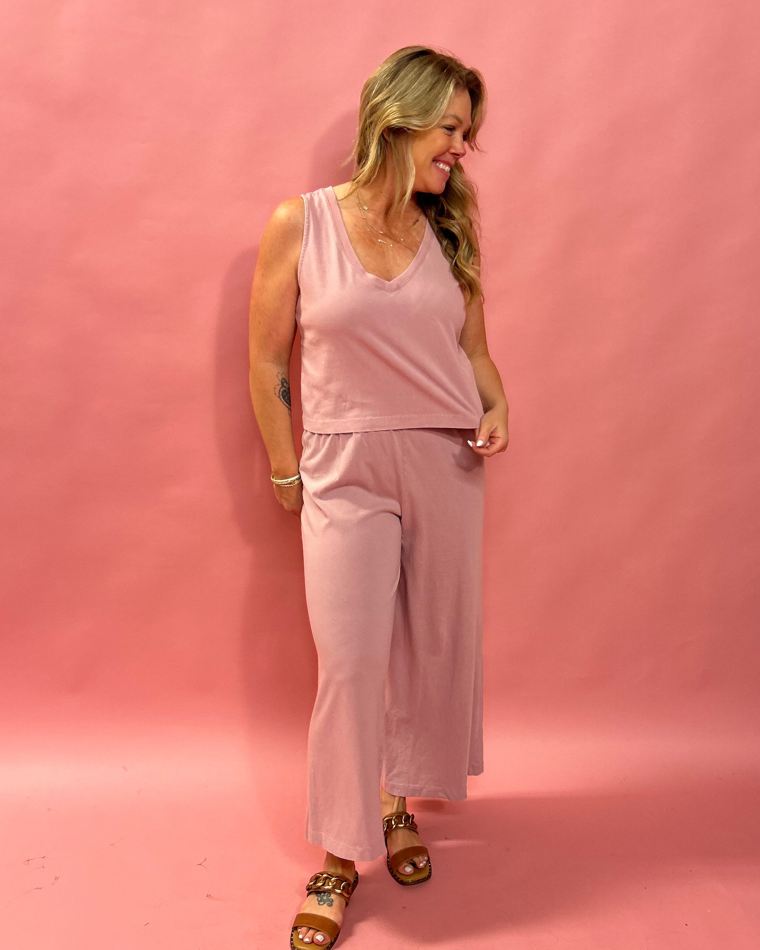 Sloane V-Neck Sleeveless Tank in Pink Smoke
