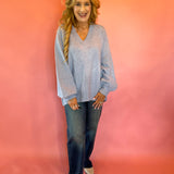 Slouch & Style V-Neck Ribbed Mock Neck Tunic Sweater