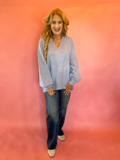 Slouch & Style V-Neck Ribbed Mock Neck Tunic Sweater