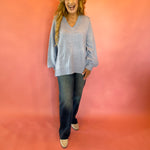 Slouch & Style V-Neck Ribbed Mock Neck Tunic Sweater