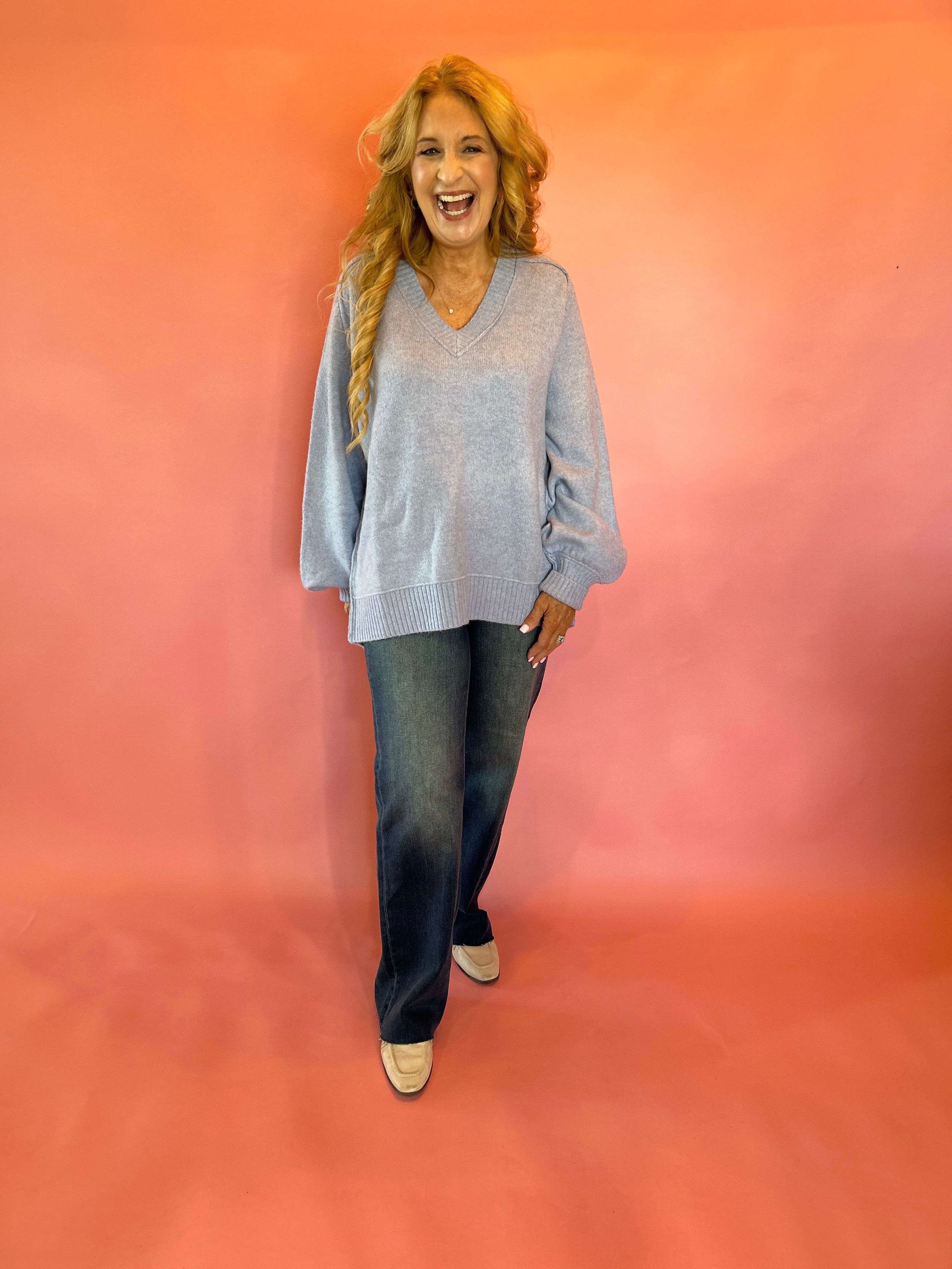 Slouch & Style V-Neck Ribbed Mock Neck Tunic Sweater
