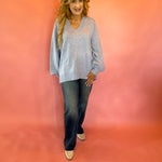 Slouch & Style V-Neck Ribbed Mock Neck Tunic Sweater